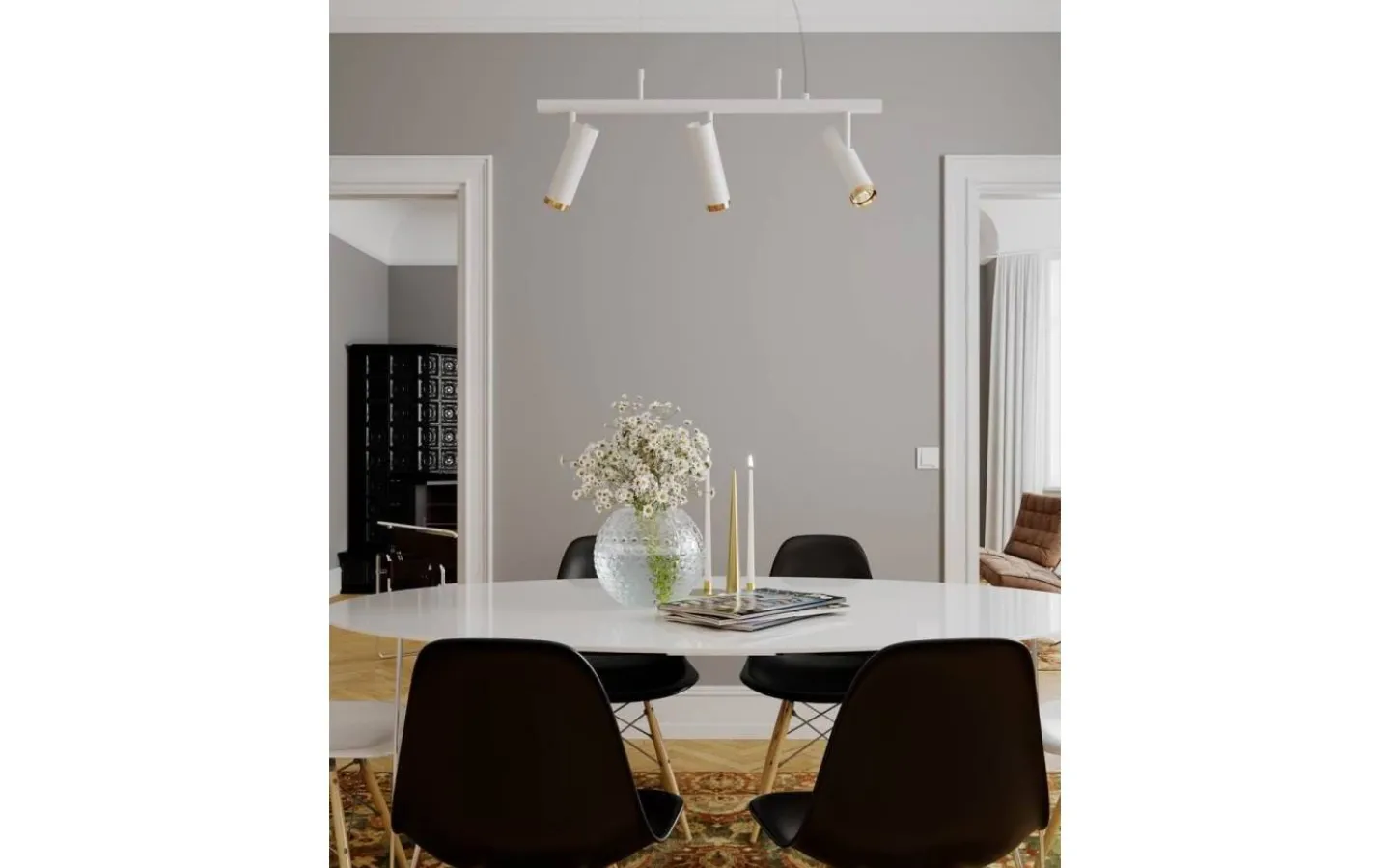 By Rydens Puls Taklampa 80cm 3L Vit/Mässing* Avlånga Taklampor