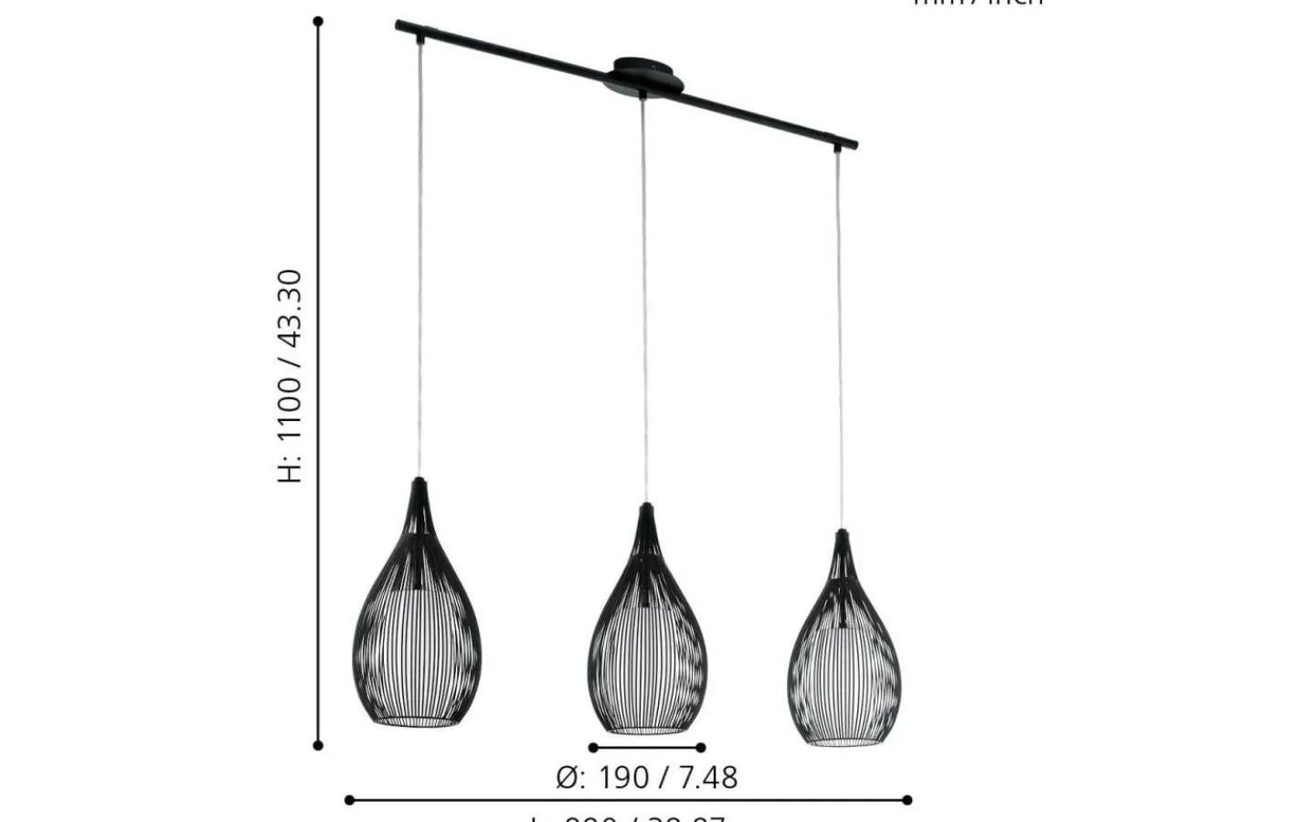 Eglo Razoni Taklampa 99cm Svart* Avlånga Taklampor