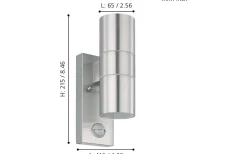 Riga Fasadlampa Rörelse GU10 LED 3000K 2x2,8W Rostfritt Stål IP44