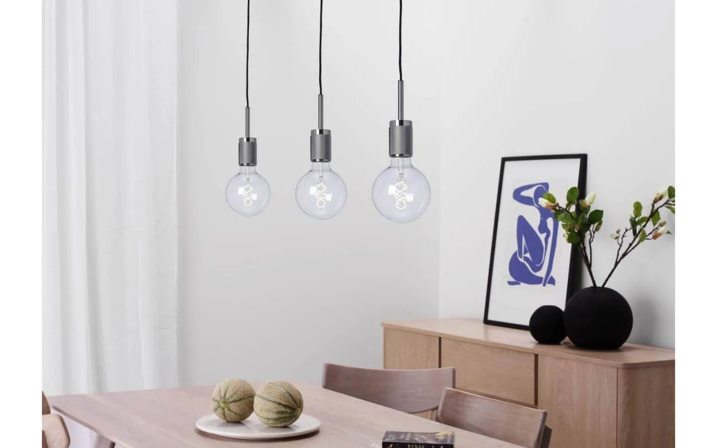 Kök & Matplats|Avlånga Taklampor<Cottex Rille Taklampa 3L 85cm Borstad Krom