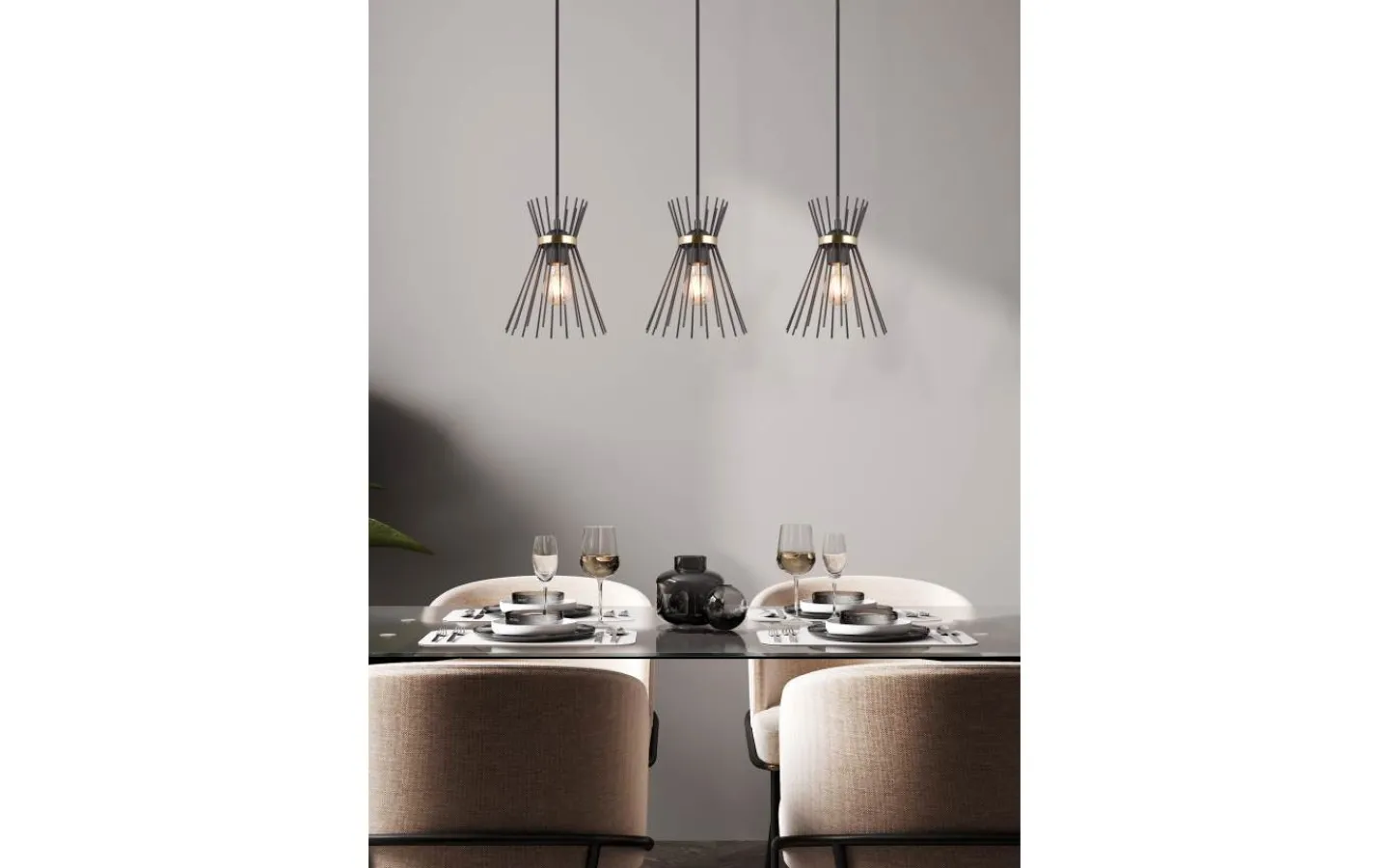 Reality Rod Taklampa 3-delat E27 svart/guld* Avlånga Taklampor