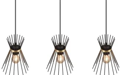 Reality Rod Taklampa 3-delat E27 svart/guld* Avlånga Taklampor