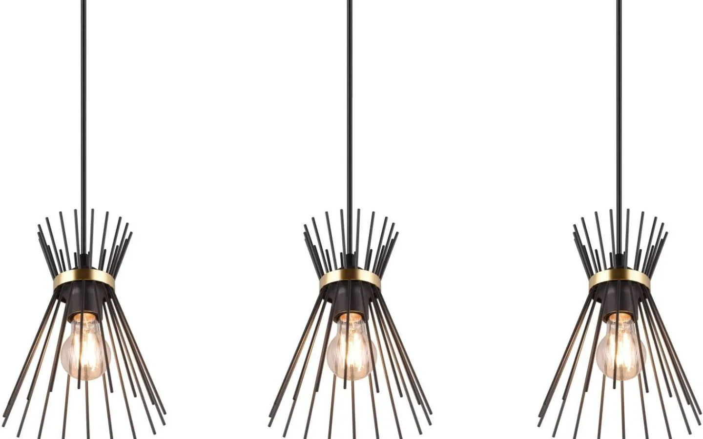 Reality Rod Taklampa 3-delat E27 svart/guld* Avlånga Taklampor