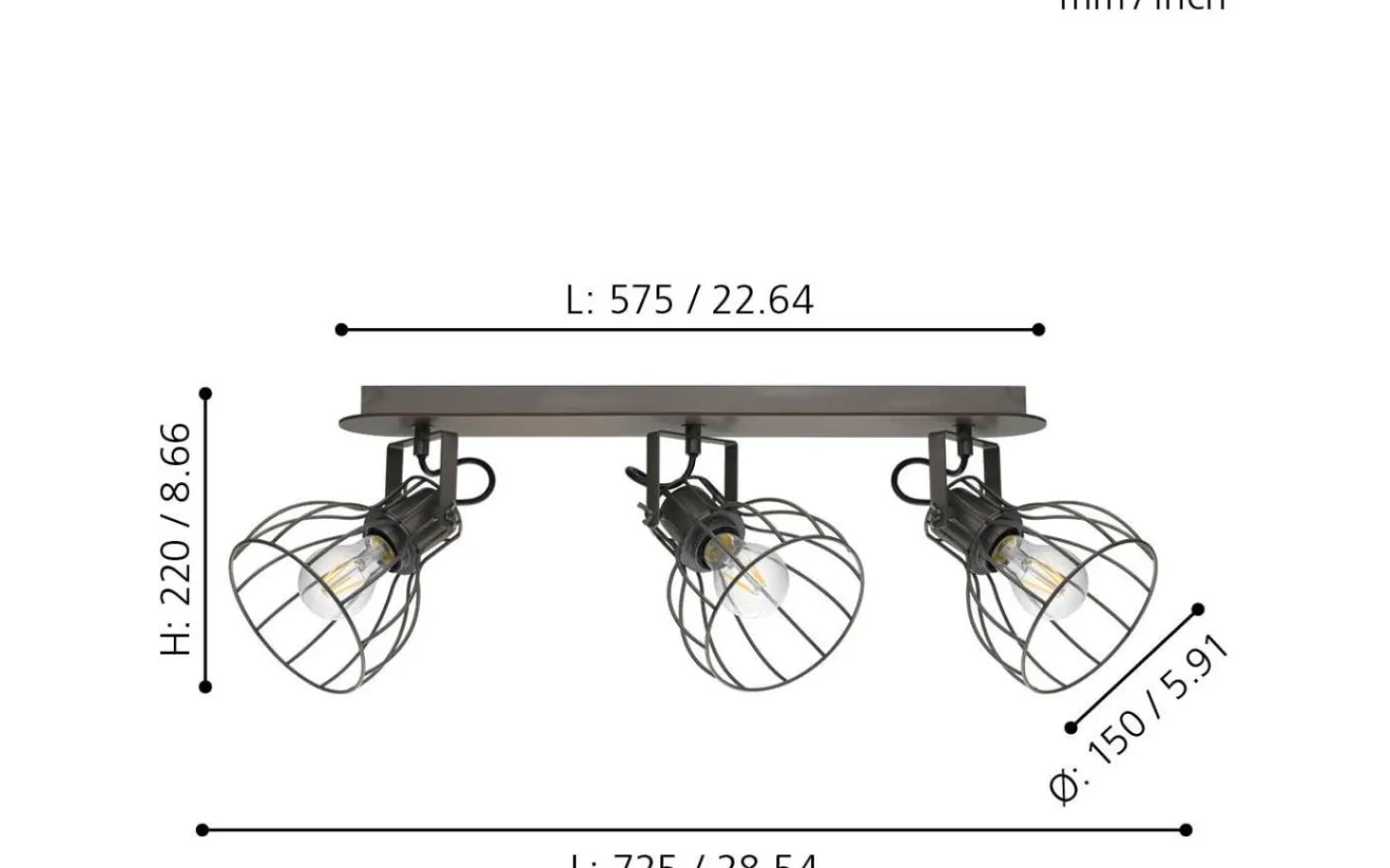 Eglo Sambatello Takspotlight 58cm Brun* Avlånga Takspotlights|Takspot Med 3 Lampor