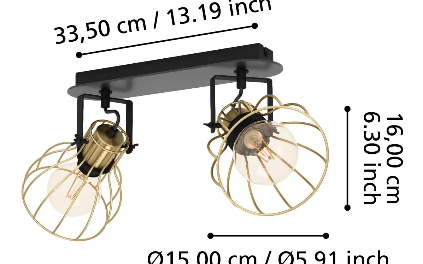 Avlånga Takspotlights|Takspot Med 2 Lampor<Eglo Sambatello Takspotlight 48cm Svart/Guld