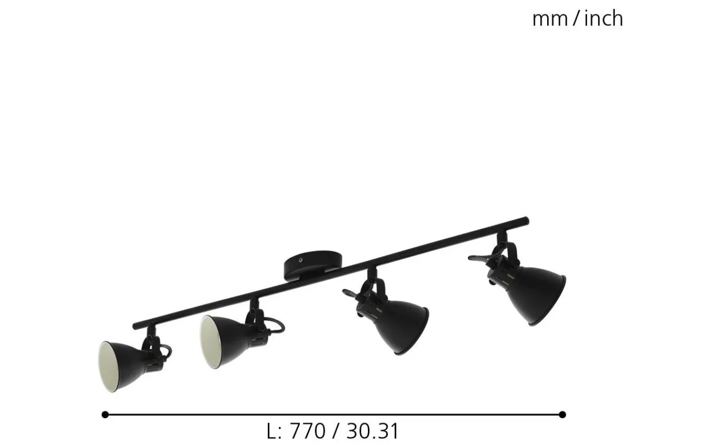 Eglo Seras Takspotlight 77cm GU10 LED 3000K 4x3W Svart* Avlånga Takspotlights|Takspot Med Minst 4 Lampor