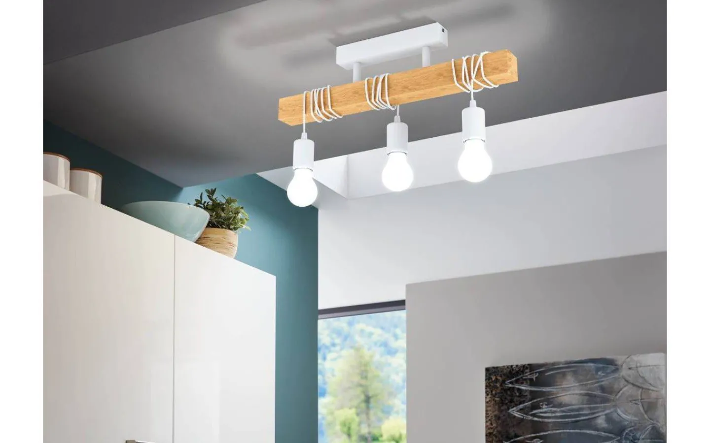 Eglo Townshend Taklampa 55cm 3L Vit/Ek* Avlånga Taklampor