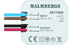 Malmbergs Transformator 12V DC Max 8W Ej Dimbar för Apparatdosa* Transformatorer (Konstantspänning V)|12V Led Slinga