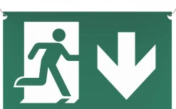 Malmbergs Underhängande piktogram med pil ner* Nödbelysning