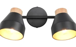 Takspot Med 2 Lampor<Reality Valentin Spotlight 2-delad E14 matt svart/guld/trä