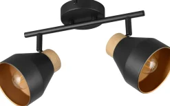 Takspot Med 2 Lampor<Reality Valentin Spotlight 2-delad E14 matt svart/guld/trä