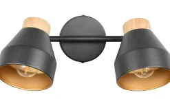 Takspot Med 2 Lampor<Reality Valentin Spotlight 2-delad E14 matt svart/guld/trä