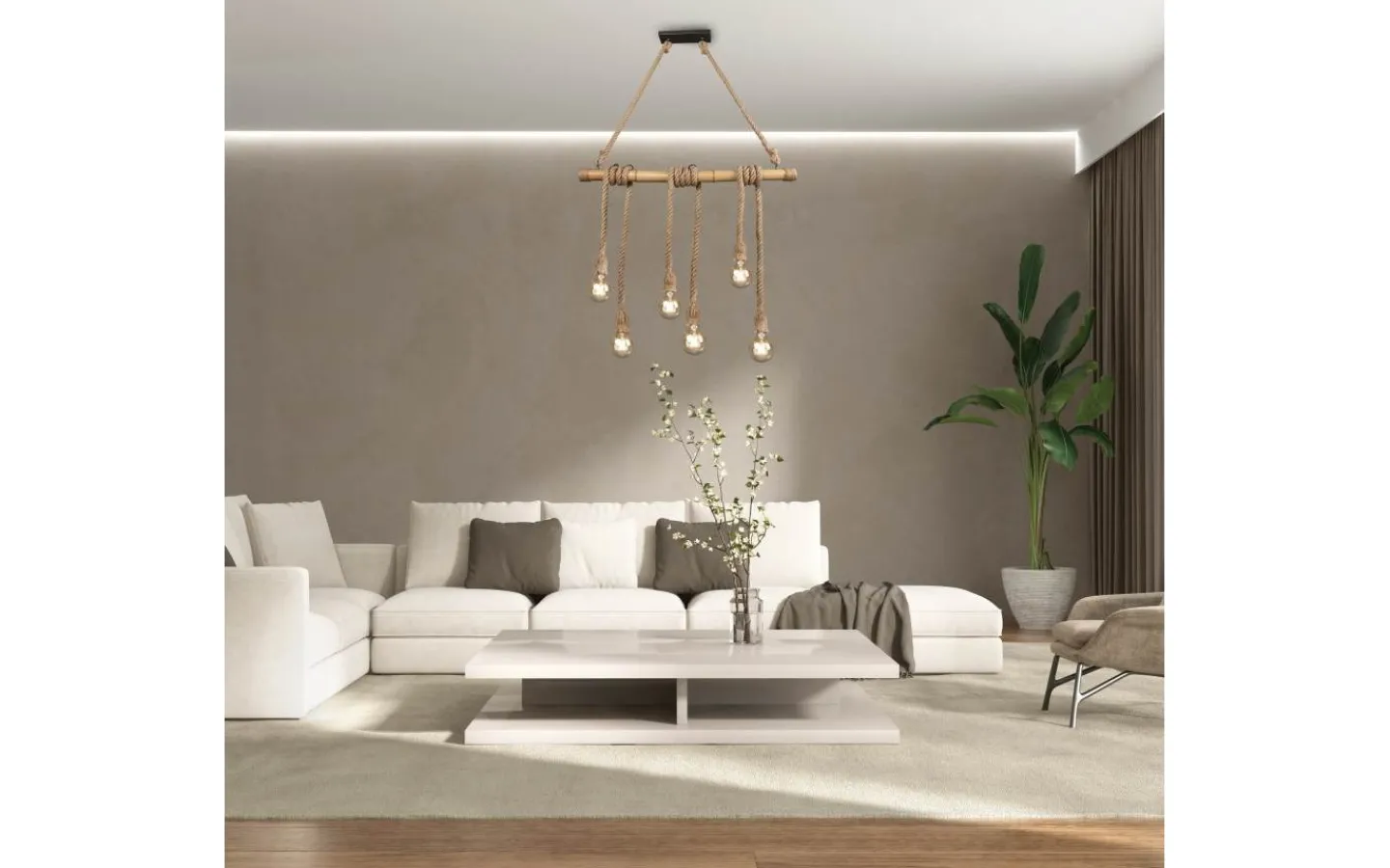 Avlånga Taklampor<Reality Wilma Takpendel 6xE27 brun/bambu