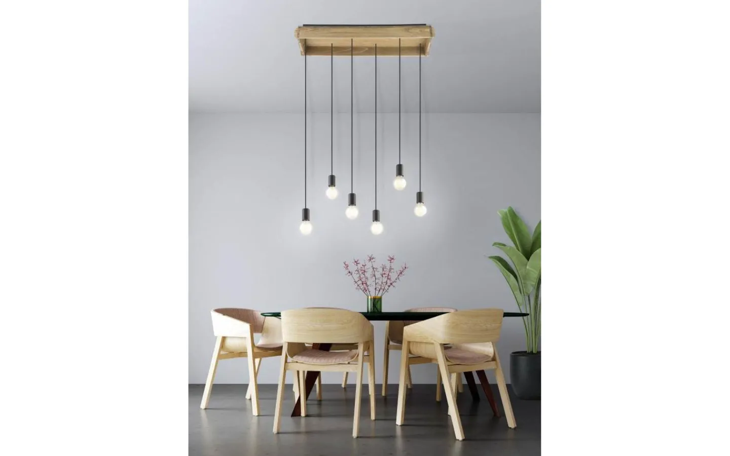 Eglo Wootton Taklampa 81cm 6L Svart/Trä* Avlånga Taklampor