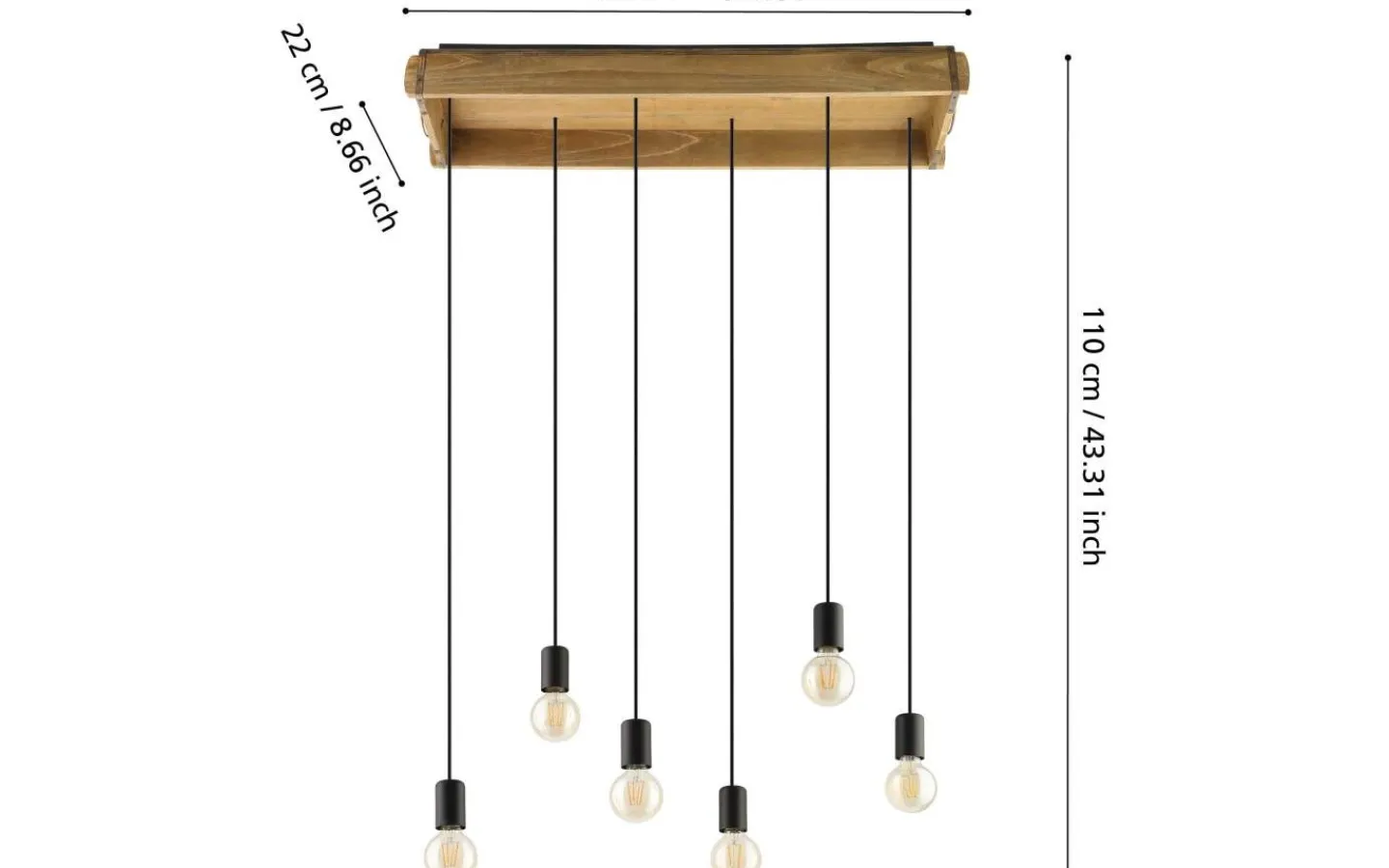 Eglo Wootton Taklampa 81cm 6L Svart/Trä* Avlånga Taklampor